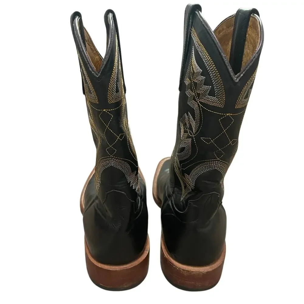 Men's Black Leather Western Cowboy Boots with Embroidered Shaft